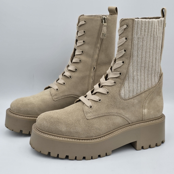 Sam Edelman Evina Platform Lace/Zip-Up Combat Boots, Sesame (tan), Women's 7M - Picture 6 of 16